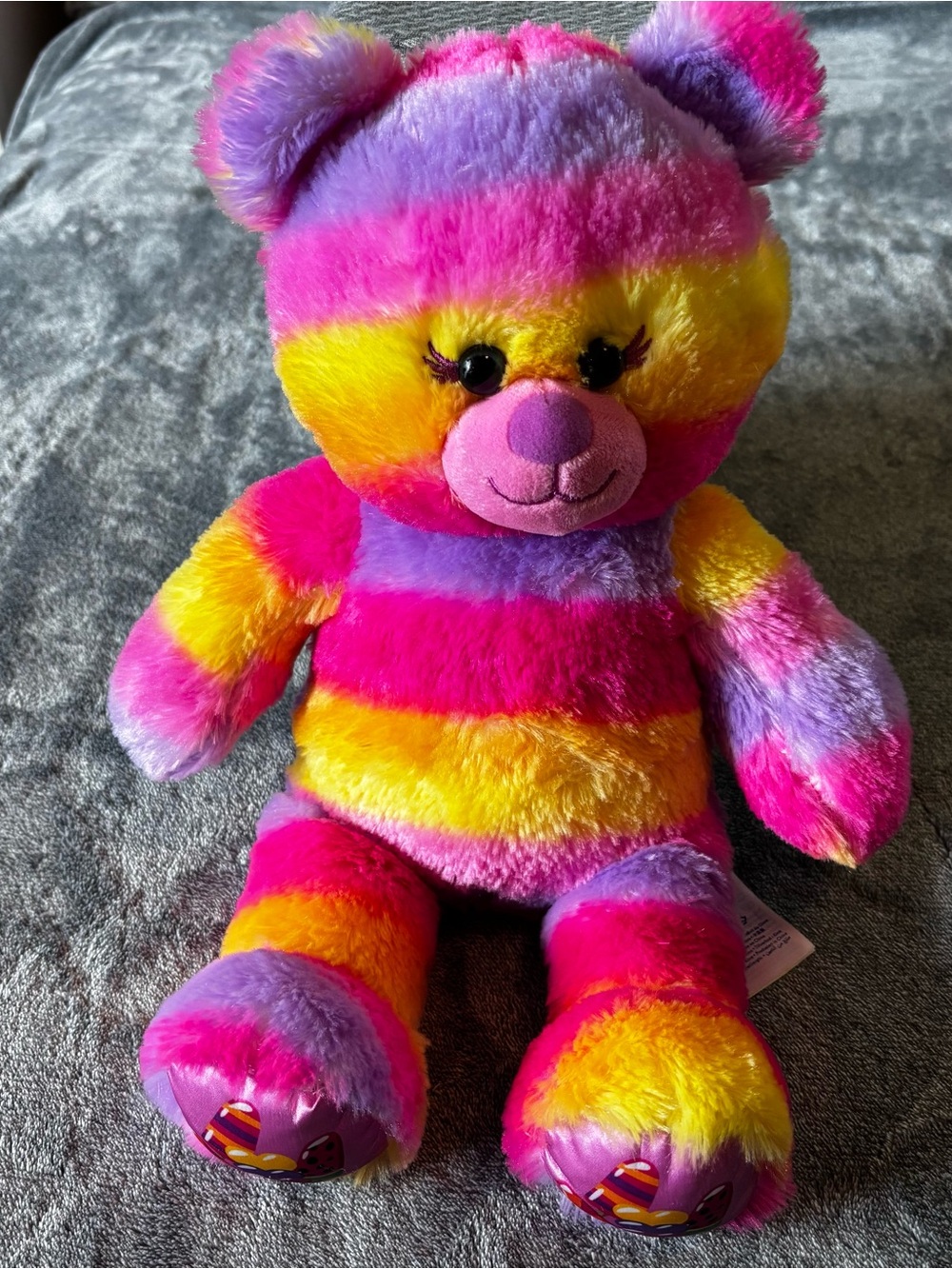 Build-A-Bear Rainbow Swirl Stripe Plush Bear - Pink, Yellow & Purple